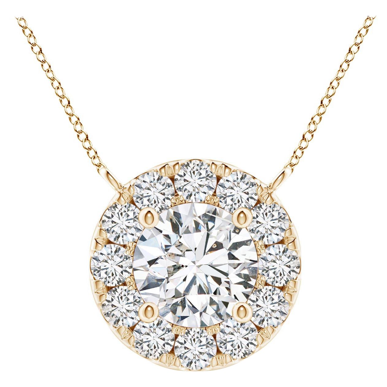 Angara Natural Round Diamond Necklace with Halo in 14K Yellow Gold for Women