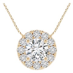Angara Natural Round Diamond Necklace with Halo in 14K Yellow Gold for Women
