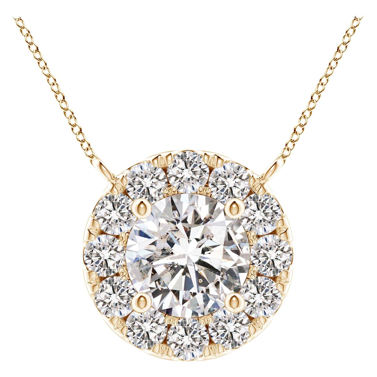 Angara Natural Round Diamond Necklace with Halo in 14K Yellow Gold for Women