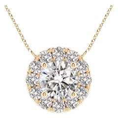 Angara Natural Round Diamond Necklace with Halo in 14K Yellow Gold for Women