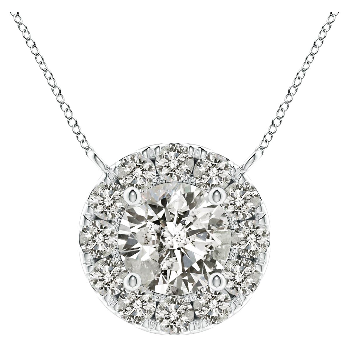 Angara Natural Round Diamond Necklace with Halo in 14K White Gold for Women