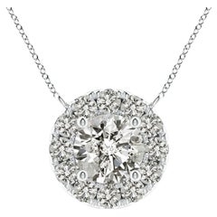 Angara Natural Round Diamond Necklace with Halo in 14K White Gold for Women