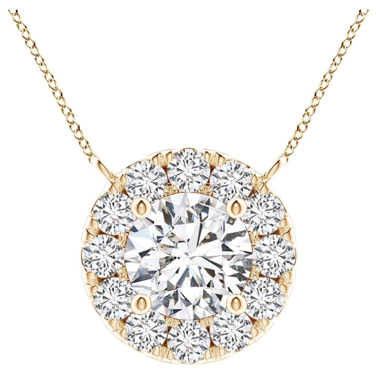 Angara Natural Round Diamond Necklace with Halo in 14K Yellow Gold for Women For Sale