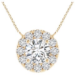 Angara Natural Round Diamond Necklace with Halo in 14K Yellow Gold for Women