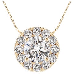 Angara Natural Round Diamond Necklace with Halo in 14K Yellow Gold for Women