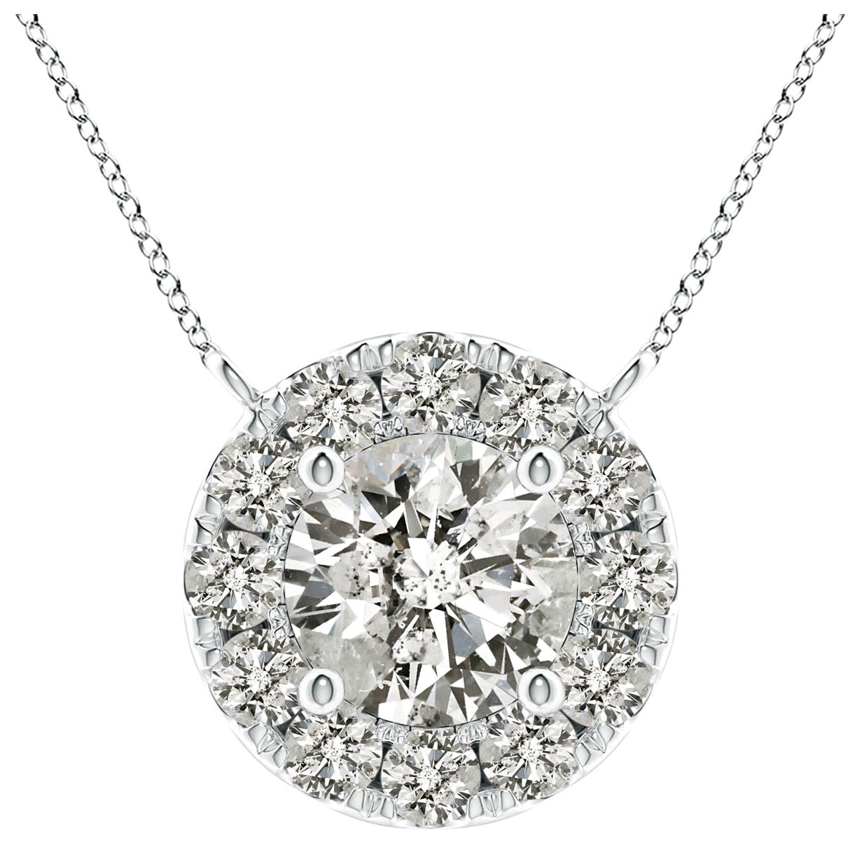 Angara Natural Round Diamond Necklace with Halo in 14K White Gold for Women For Sale