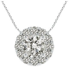 Angara Natural Round Diamond Necklace with Halo in 14K White Gold for Women