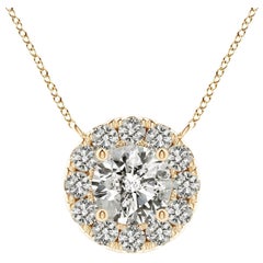Angara Natural Round Diamond Necklace with Halo in 14K Yellow Gold for Women