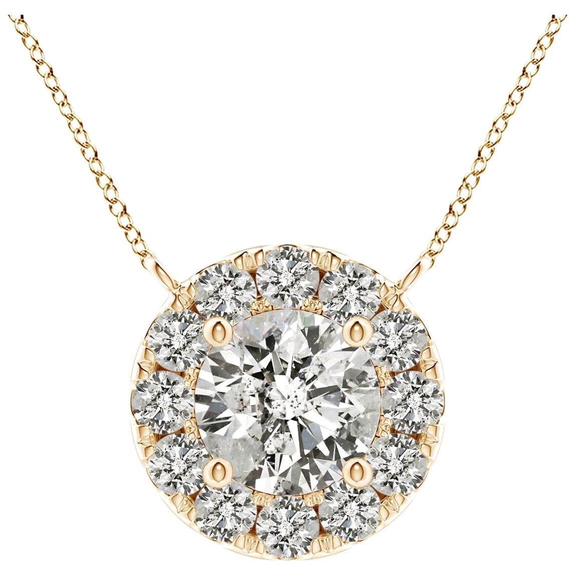 Angara Natural Round Diamond Necklace with Halo in 14K Yellow Gold for Women