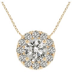Angara Natural Round Diamond Necklace with Halo in 14K Yellow Gold for Women