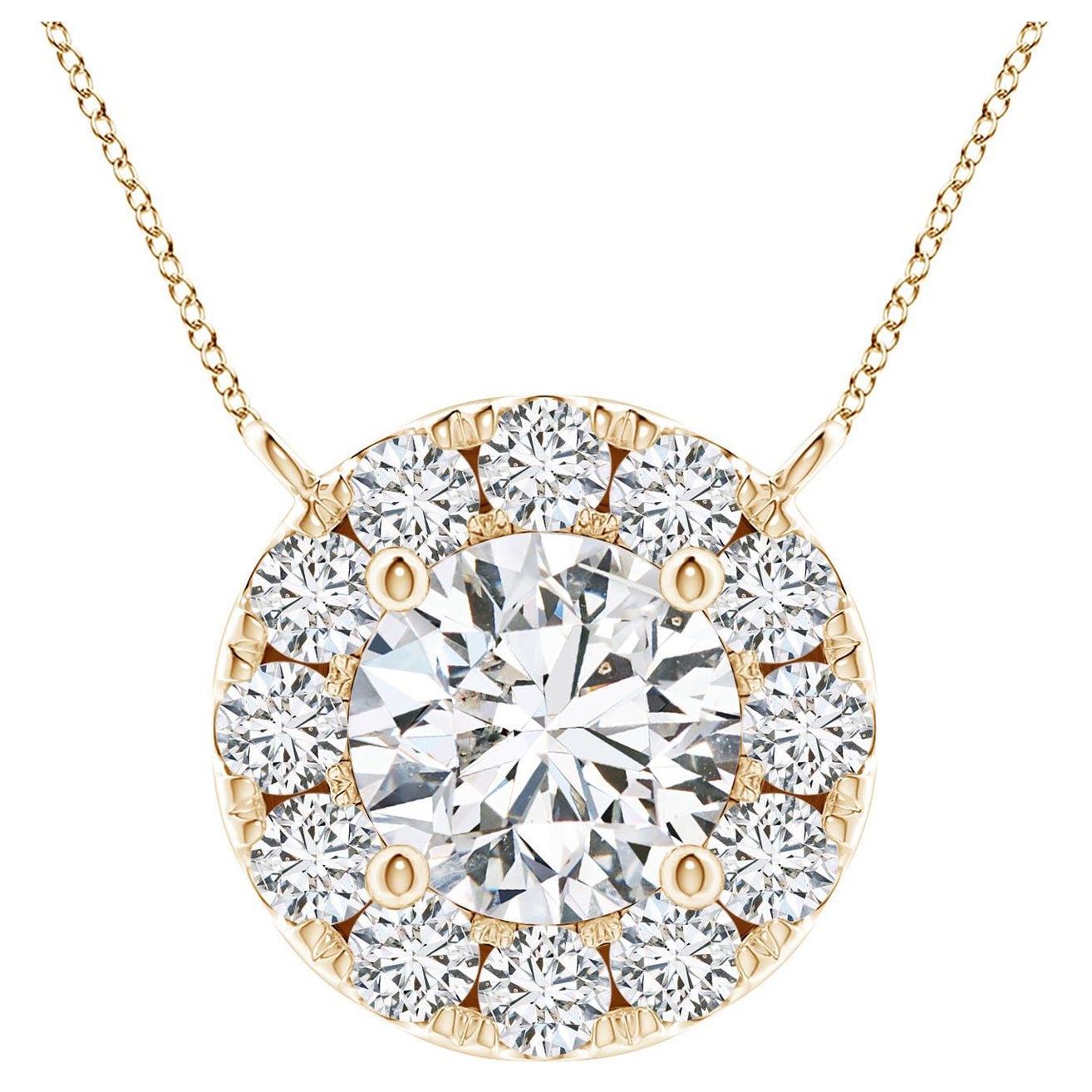 Angara Natural Round Diamond Necklace with Halo in 14K Yellow Gold for Women