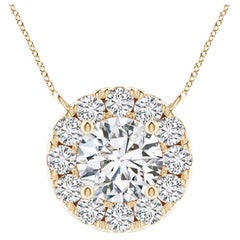 Angara Natural Round Diamond Necklace with Halo in 14K Yellow Gold for Women