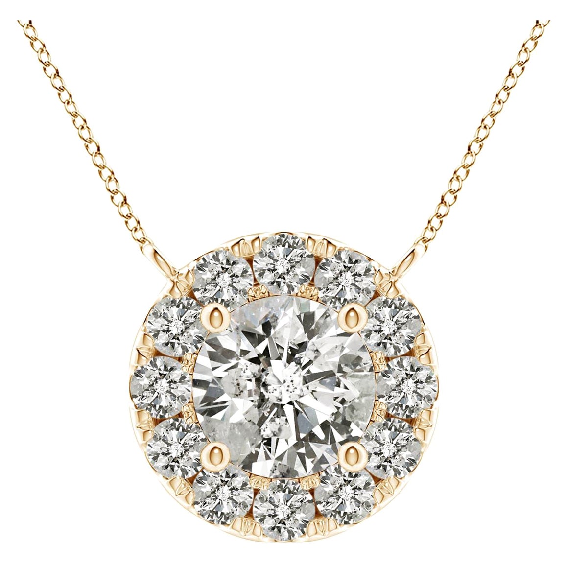 Angara Natural Round Diamond Necklace with Halo in 14K Yellow Gold for Women