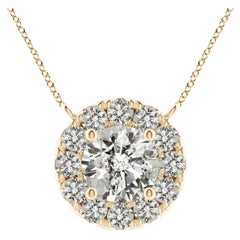 Angara Natural Round Diamond Necklace with Halo in 14K Yellow Gold for Women