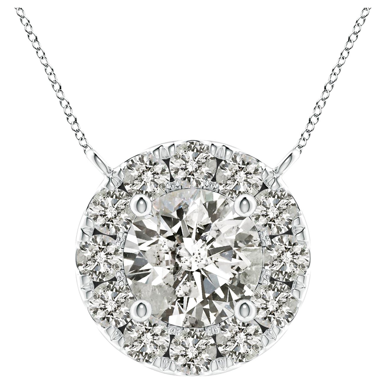 Angara Natural Round Diamond Necklace with Halo in 14K White Gold for Women