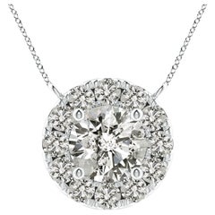 Angara Natural Round Diamond Necklace with Halo in 14K White Gold for Women