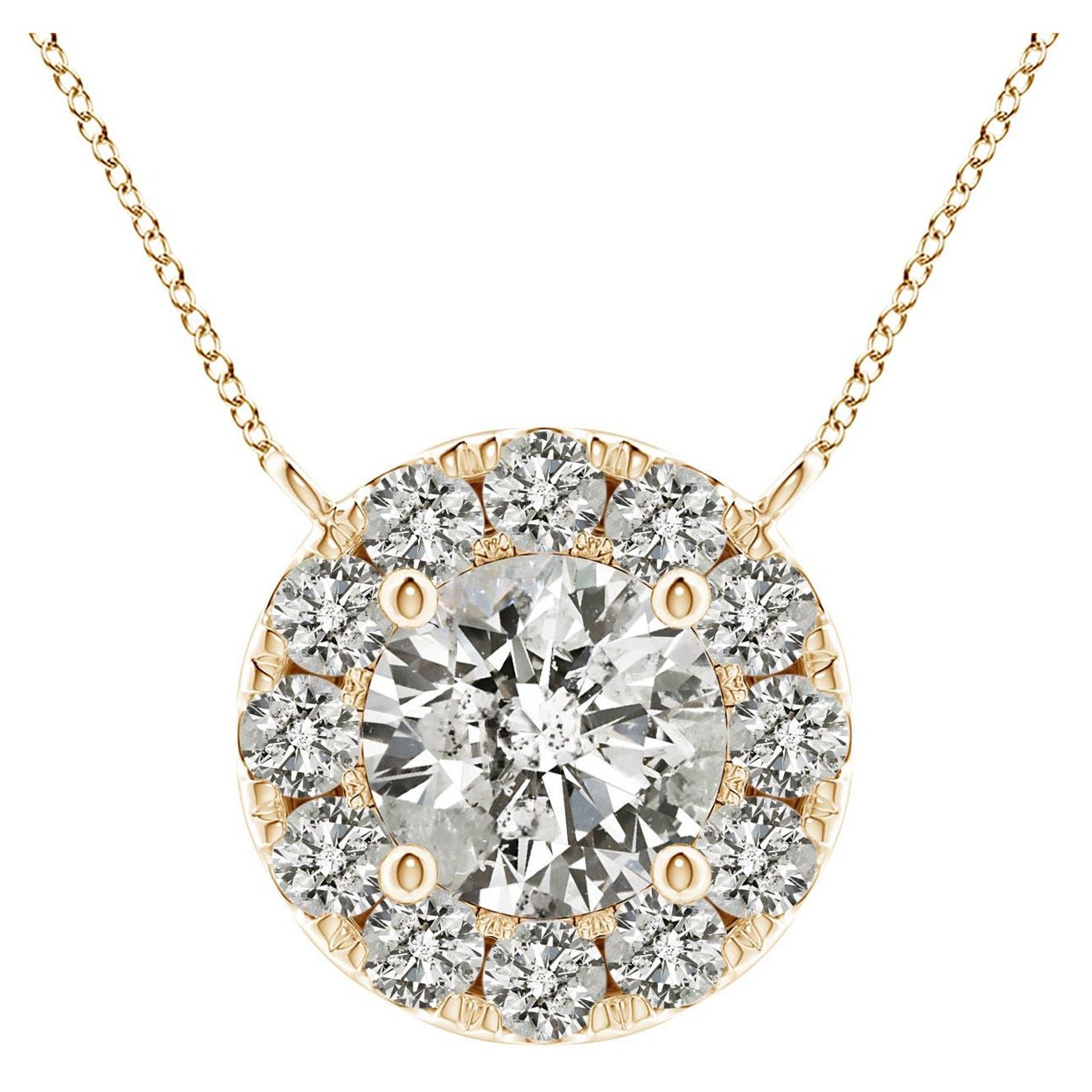 Angara Natural Round Diamond Necklace with Halo in 14K Yellow Gold for Women
