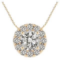 Angara Natural Round Diamond Necklace with Halo in 14K Yellow Gold for Women