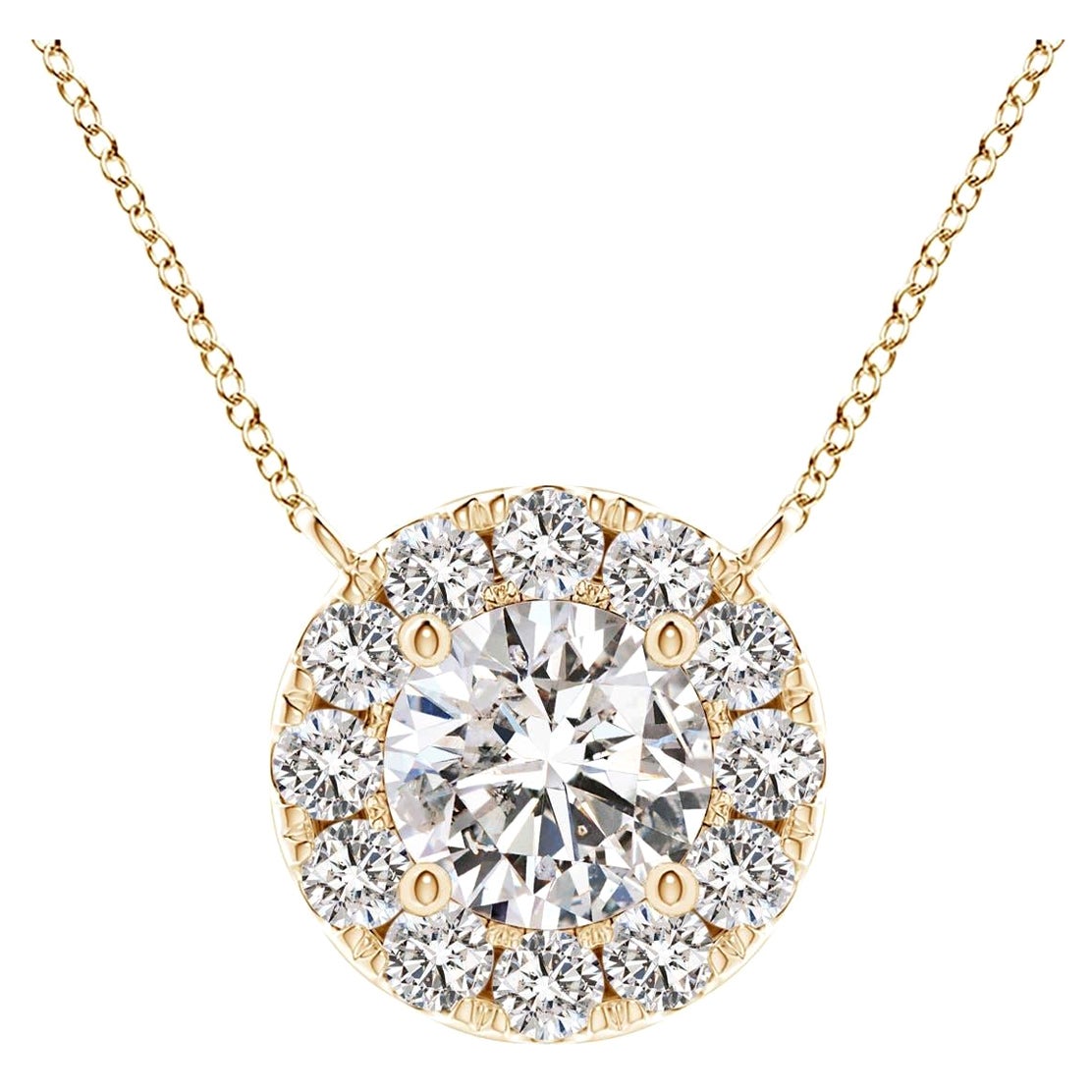 Angara Natural Round Diamond Necklace with Halo in 14K Yellow Gold for Women
