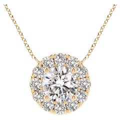 Angara Natural Round Diamond Necklace with Halo in 14K Yellow Gold for Women