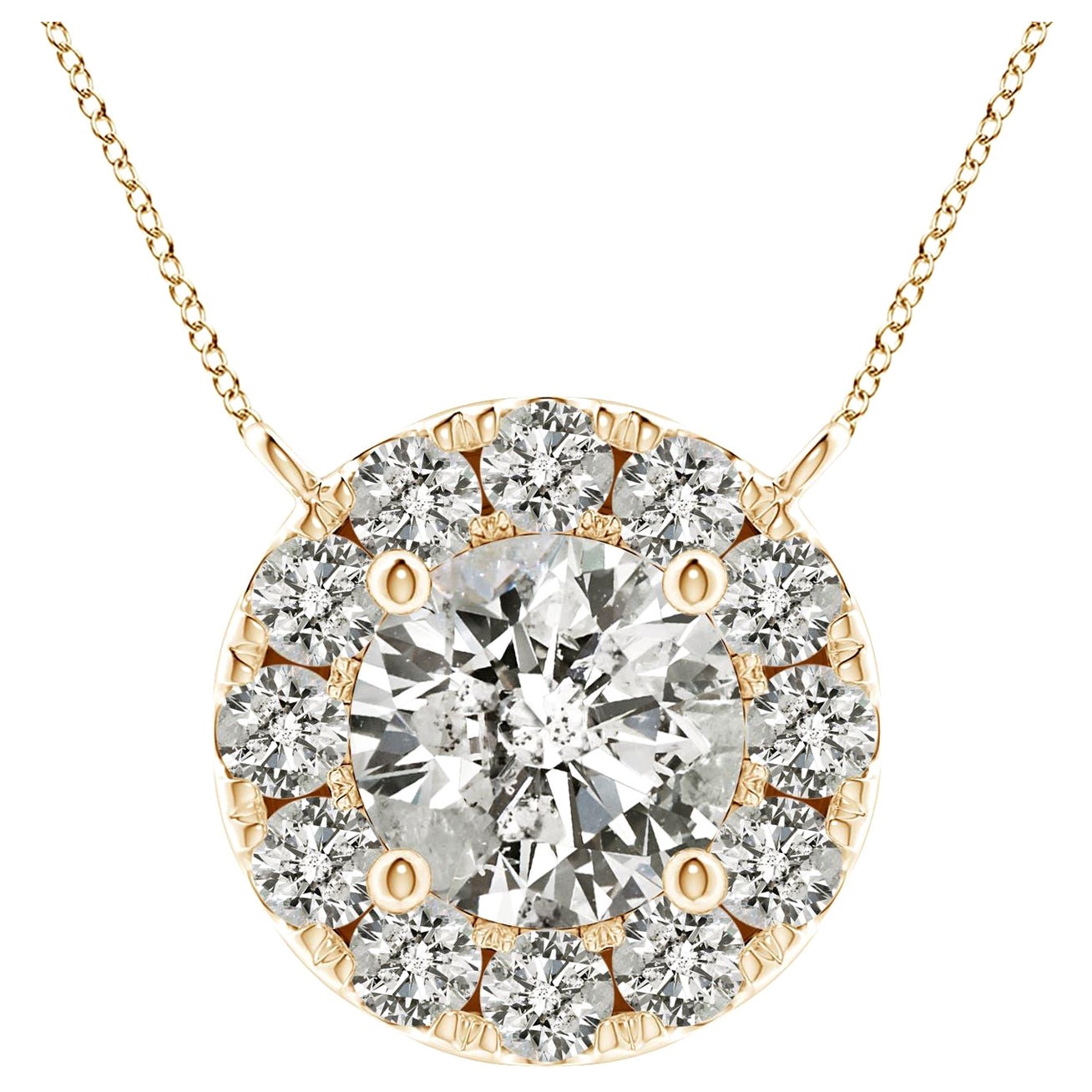 Angara Natural Round Diamond Necklace with Halo in 14K Yellow Gold for Women For Sale