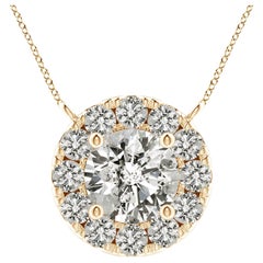 Angara Natural Round Diamond Necklace with Halo in 14K Yellow Gold for Women