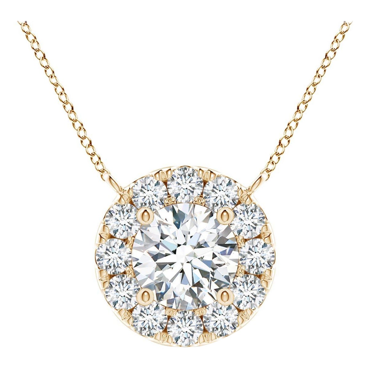 Angara Natural Round Diamond Necklace with Halo in 14K Yellow Gold for Women