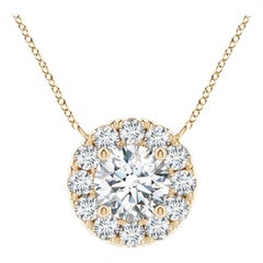 Angara Natural Round Diamond Necklace with Halo in 14K Yellow Gold for Women