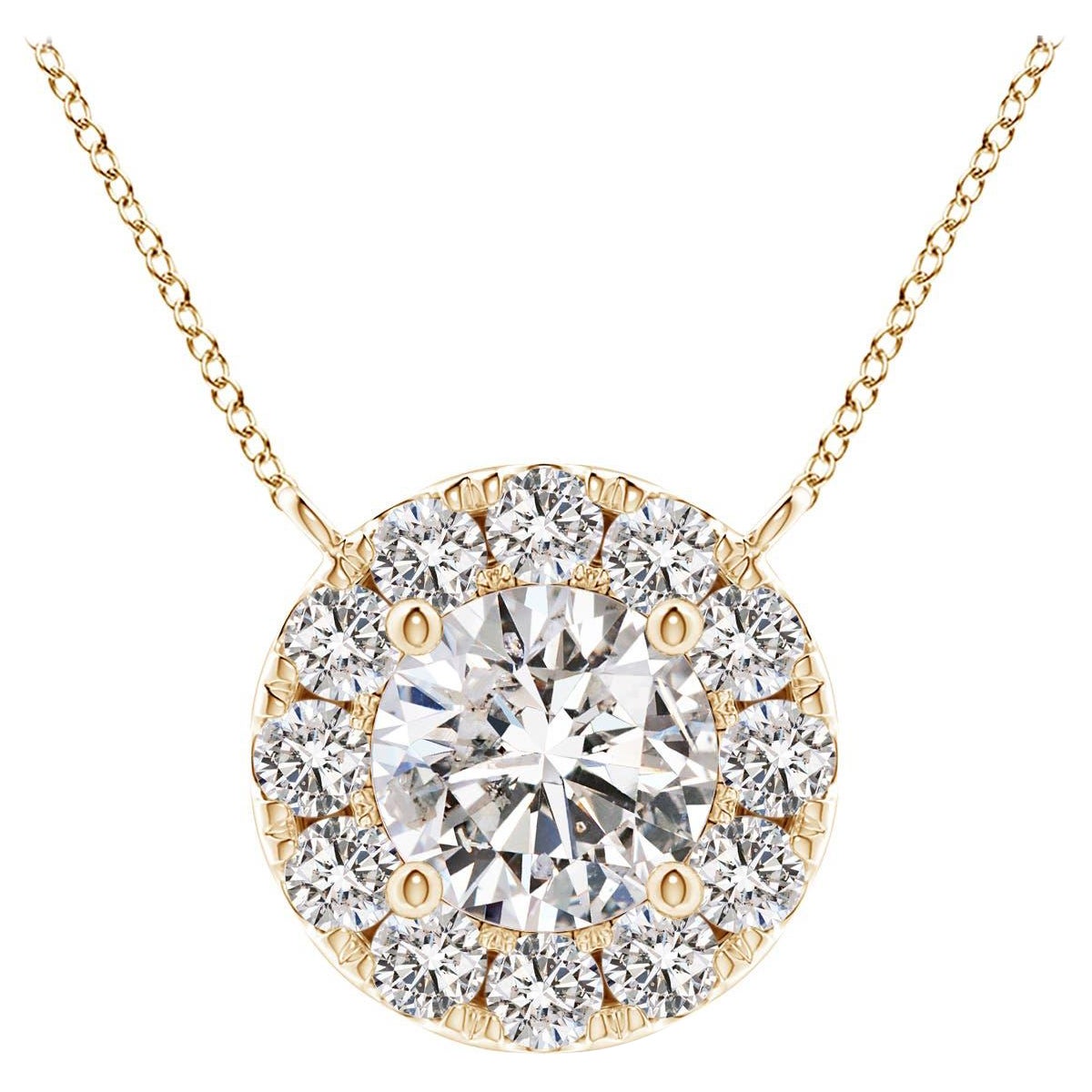 Angara Natural Round Diamond Necklace with Halo in 14K Yellow Gold for Women