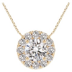 Angara Natural Round Diamond Necklace with Halo in 14K Yellow Gold for Women
