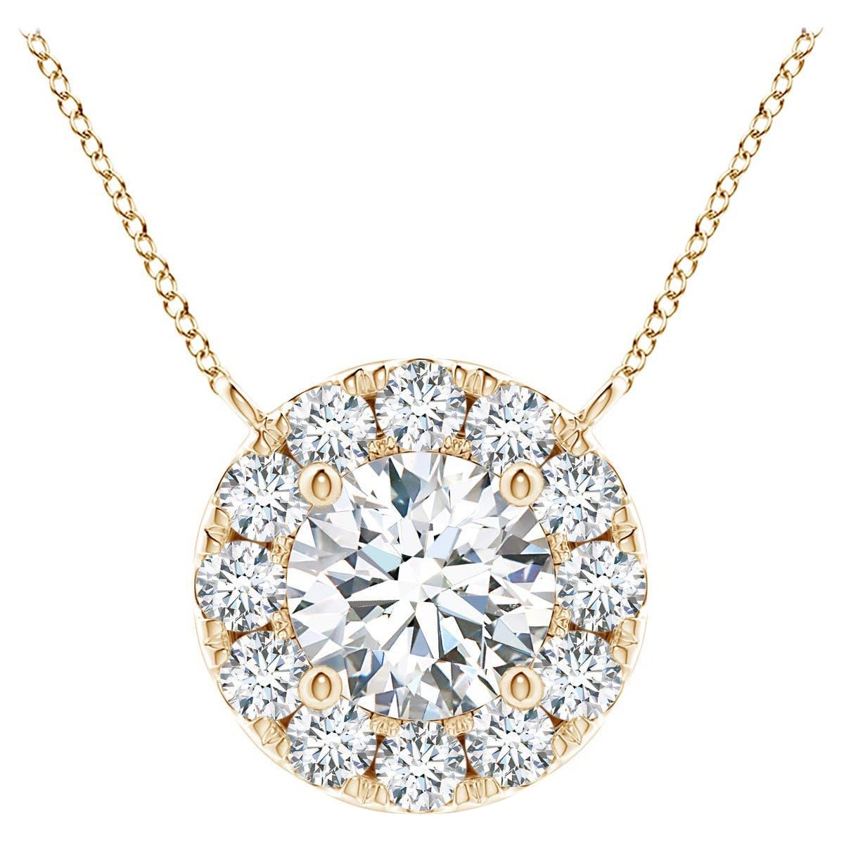 Angara Natural Round Diamond Necklace with Halo in 14K Yellow Gold for Women