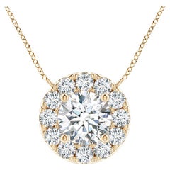 Angara Natural Round Diamond Necklace with Halo in 14K Yellow Gold for Women