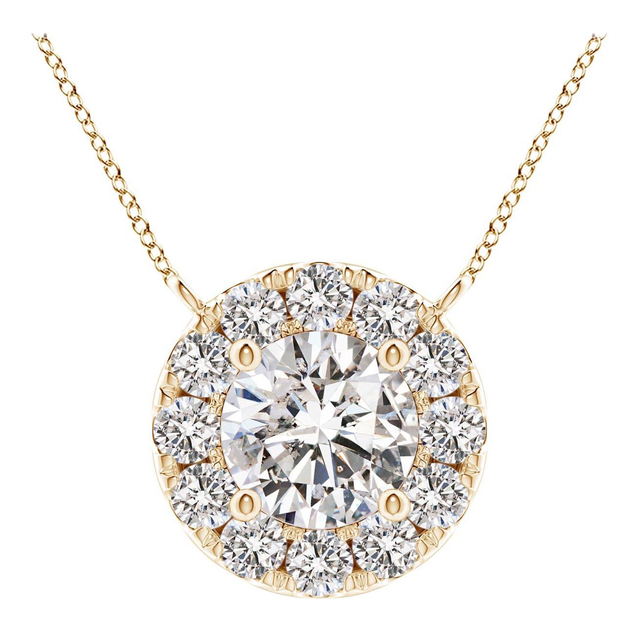 Angara Natural Round Diamond Necklace with Halo in 14K Yellow Gold for Women For Sale