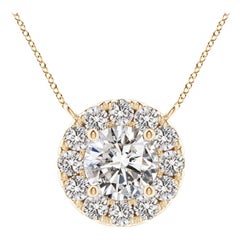Angara Natural Round Diamond Necklace with Halo in 14K Yellow Gold for Women
