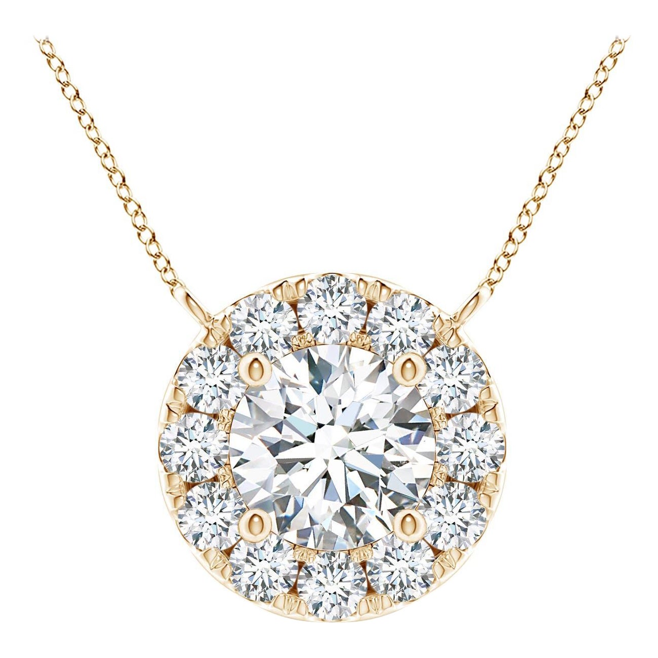 Angara Natural Round Diamond Necklace with Halo in 14K Yellow Gold for Women