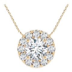 Angara Natural Round Diamond Necklace with Halo in 14K Yellow Gold for Women