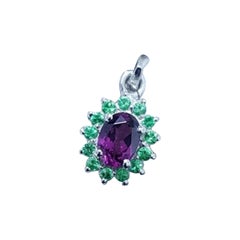 Ciondolo di granato viola in argento 925 Ciondolo di pietra preziosa per le donne.