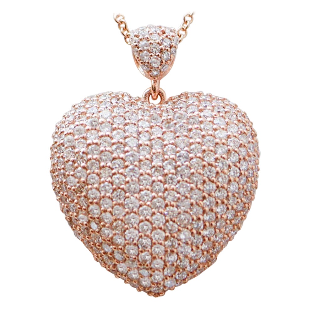 Diamanti, 18 carati  Collana con ciondolo a forma di cuore in oro rosa in vendita