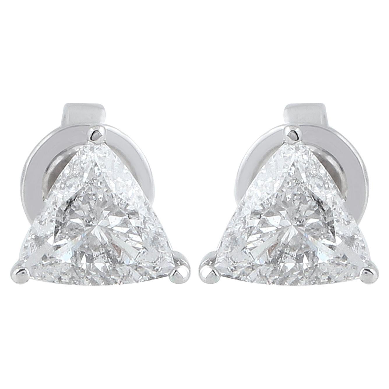Boucles d'oreilles en or blanc 18 carats avec solitaire en diamant Trillion SI/HI