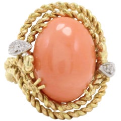 Antique Luise Diamonds Coral Dome Ring