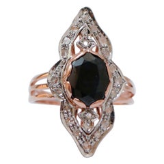 Sapphire, Diamonds, Rose Gold and Silver Ring.