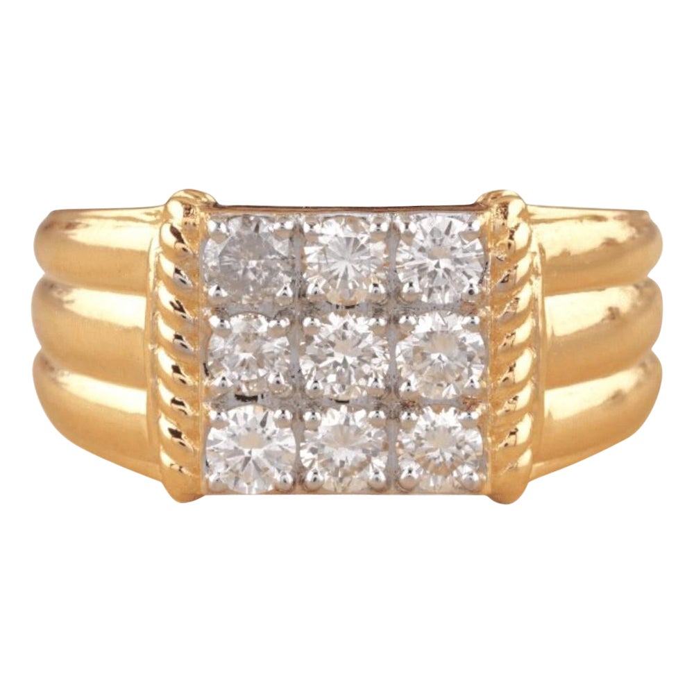 Square Grid Men's Diamond Ring in 14k Solid Gold (Certified) For Sale