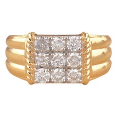 Square Grid Men's Diamond Ring in 14k Solid Gold (Certified)