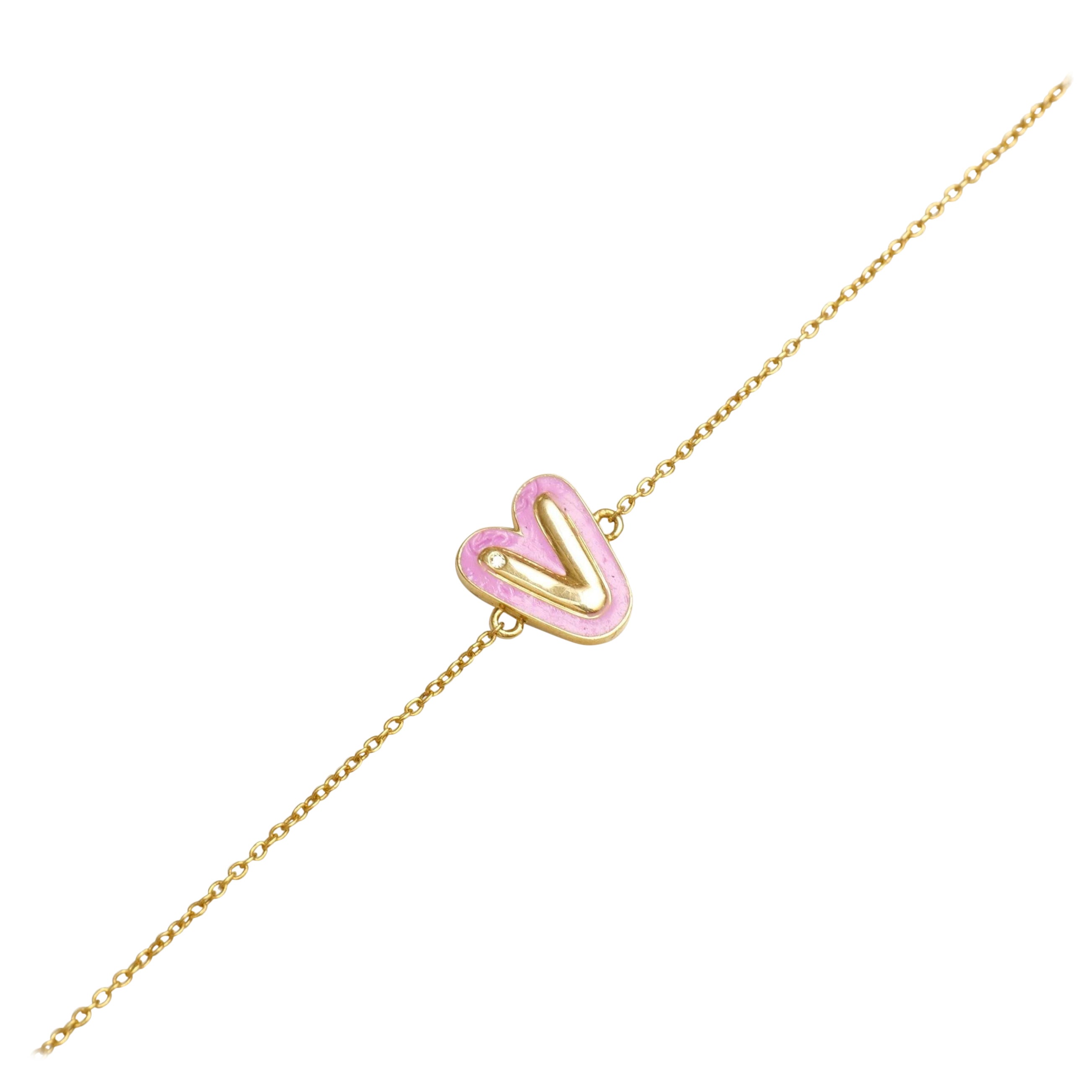 Pulsera personalizada con inicial esmaltada en oro macizo de 14k (certificado) en venta