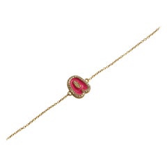 Pulsera personalizada con halo de iniciales y esmalte de diamantes en oro macizo de 14k (certificado)