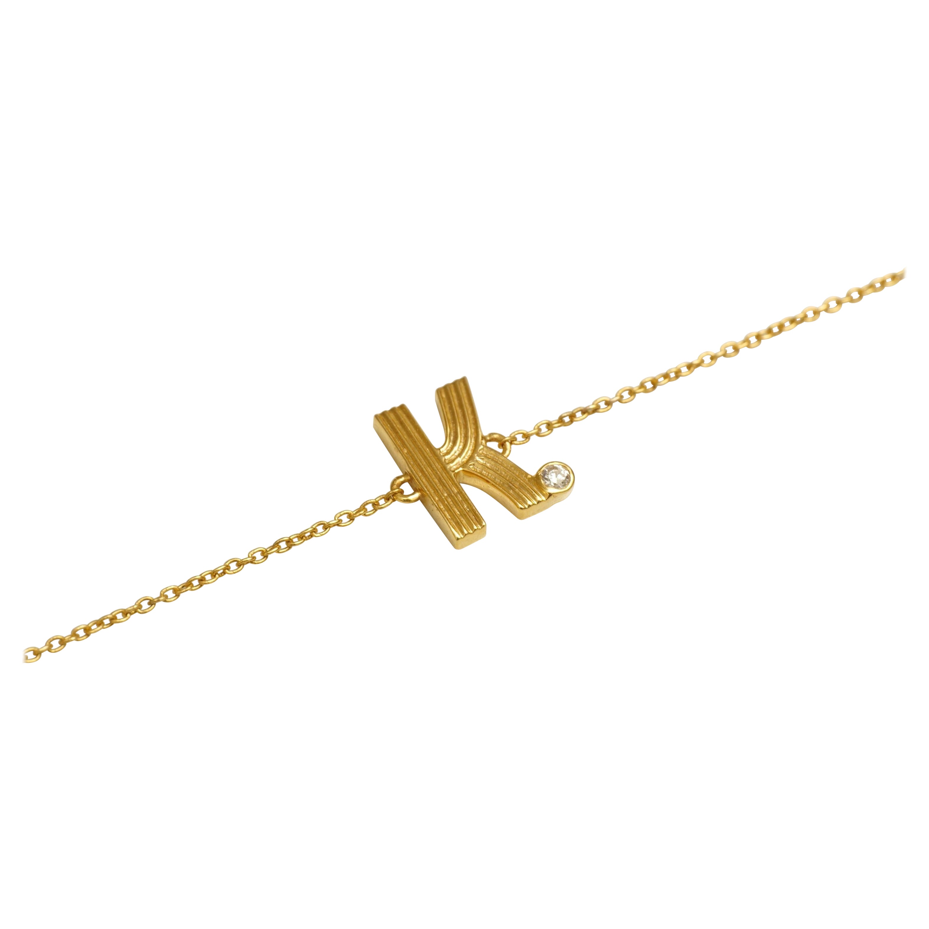 Pulsera personalizada de cadena de diamantes con inicial de flauta en oro macizo de 14k (certificado)