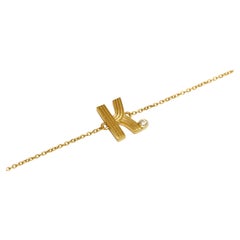 Bracciale a catena personalizzato con diamanti iniziali a forma di flauto in oro massiccio 14k (certificato)