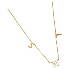 Name Initials Charm Diamond Necklace in 14K Solid Gold (Certified)