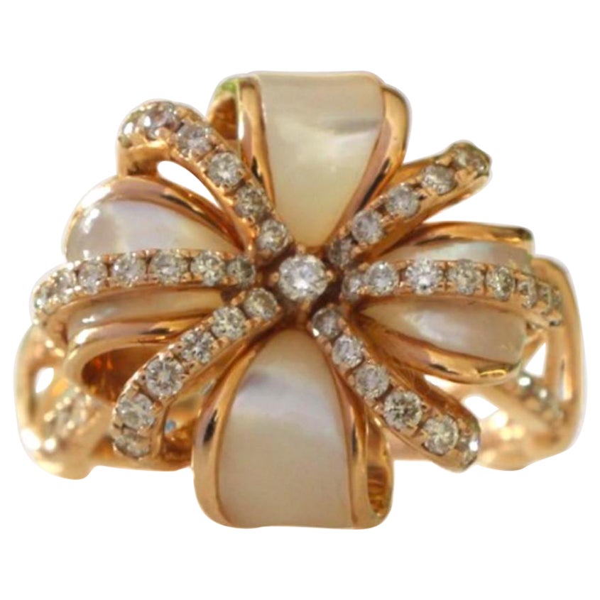 Perlmutt-Diamant-Cocktailring aus 14k massivem Gold (zertifiziert) im Angebot