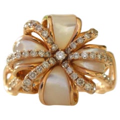 Anello cocktail con diamante madreperlato in oro massiccio 14k (certificato)